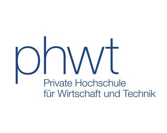 Logo der PHWT, einer privaten Hochschule für Wirtschaft und Technik, mit den Buchstaben "phwt" in blauer Schrift.